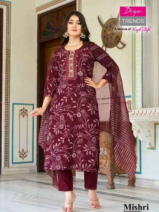 Mishri Vol 1 Diya Trends Wholesale Vertical Printed Kurti With Bottom Dupatta
