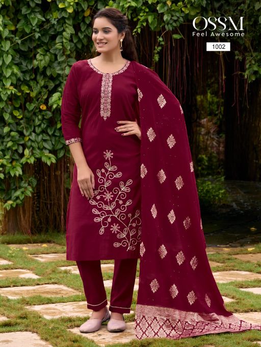 Ossm Shagun Viscose Roman Silk Kurti With Bottom Dupatta