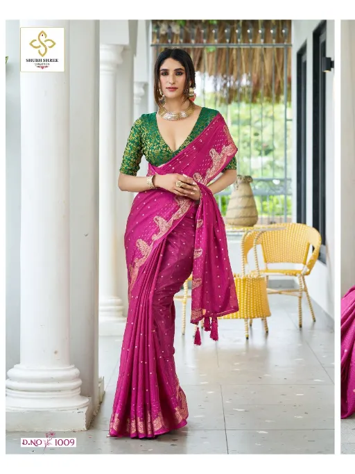 Shubh Shree Creation Durva Wholesale Alfino Chiffon Jacquard Saree - Image 10