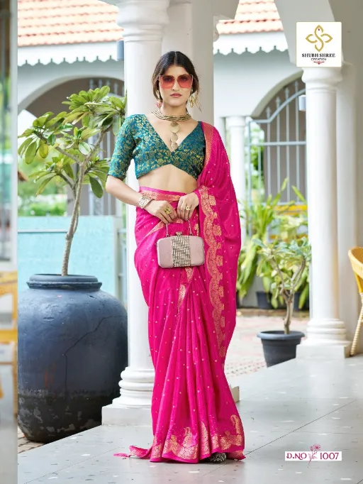 Shubh Shree Creation Durva Wholesale Alfino Chiffon Jacquard Saree - Image 2