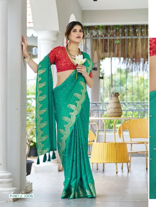 Shubh Shree Creation Durva Wholesale Alfino Chiffon Jacquard Saree - Image 3