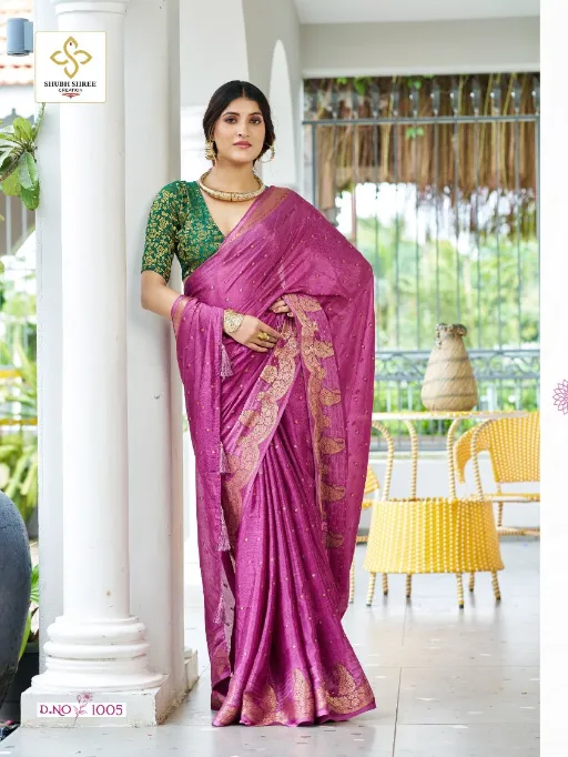 Shubh Shree Creation Durva Wholesale Alfino Chiffon Jacquard Saree - Image 4