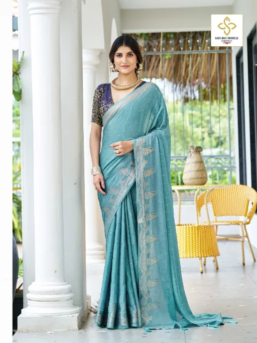 Shubh Shree Creation Durva Wholesale Alfino Chiffon Jacquard Saree - Image 5