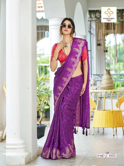 Shubh Shree Creation Durva Wholesale Alfino Chiffon Jacquard Saree - Image 6