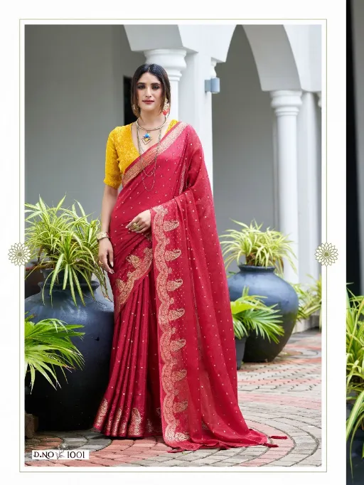 Shubh Shree Creation Durva Wholesale Alfino Chiffon Jacquard Saree - Image 7