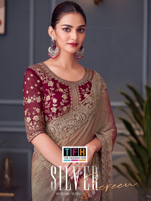 TFH Silver Screen 30011 Glass Feel Double Tone Silk Saree Catalog