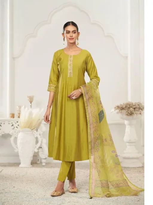 Vamika Rubina Vol 1 Viscose Roman Silk Work Kurti With Bottom Dupatta