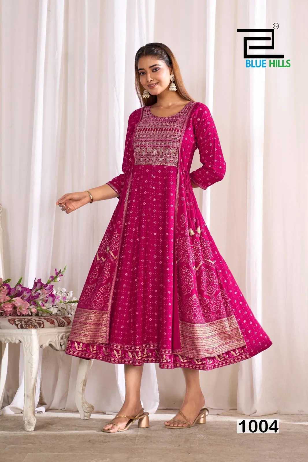 Blue Hills Sreeleela Rayon Anarkali Gown Embroidery Kurti — Wholesale Anarkali Kurti, Blue Hills wholesale from Surat — view 1