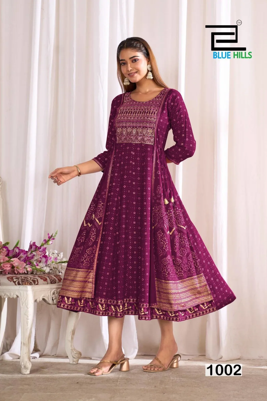 Blue Hills Sreeleela Rayon Anarkali Gown Embroidery Kurti — Wholesale Anarkali Kurti, Blue Hills wholesale from Surat - Gallery Image 2