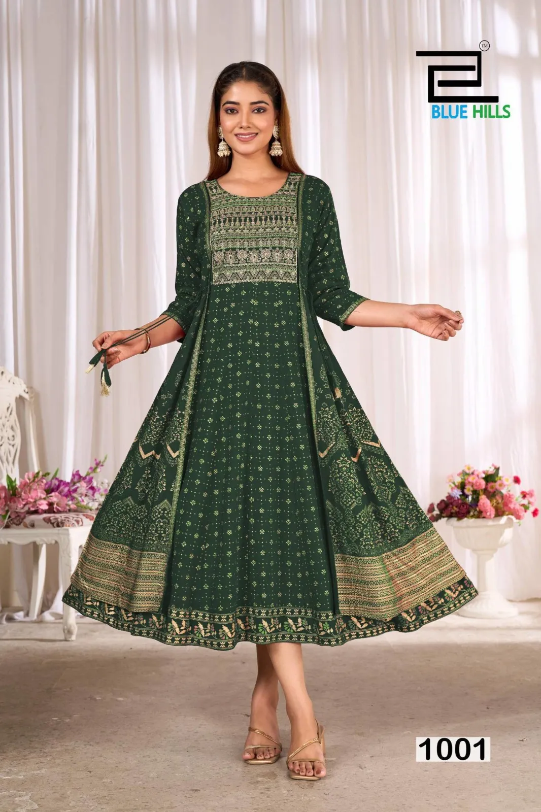 Blue Hills Sreeleela Rayon Anarkali Gown Embroidery Kurti — Wholesale Anarkali Kurti, Blue Hills wholesale from Surat - Gallery Image 4