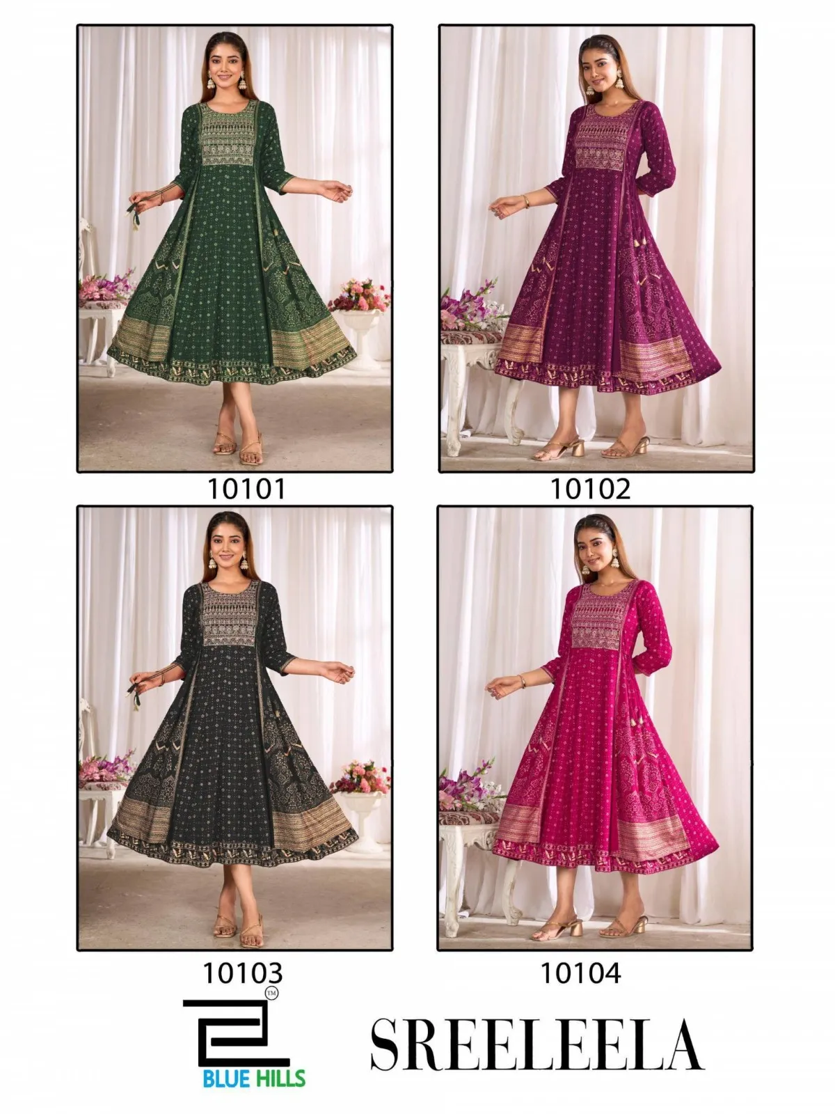 Blue Hills Sreeleela Rayon Anarkali Gown Embroidery Kurti — Wholesale Anarkali Kurti, Blue Hills wholesale from Surat — view 5