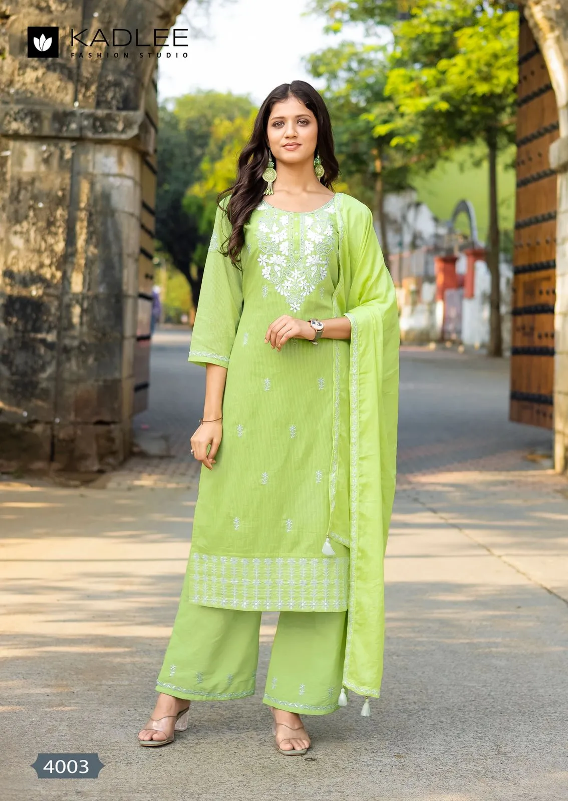 Kadlee Aarya Salli Pure Cotton Threadwork Kurti Pant and Dupatta Set — Designer Readymade Suits, Kadlee Fashion Studio wholesale from Surat - Gallery Image 5
