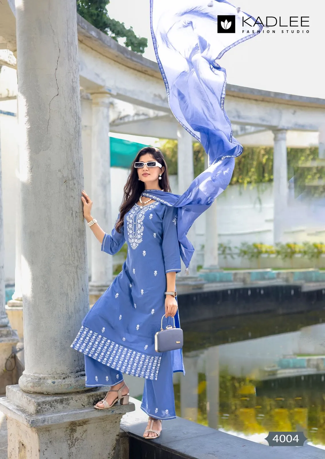 Kadlee Aarya Salli Pure Cotton Threadwork Kurti Pant and Dupatta Set — Designer Readymade Suits, Kadlee Fashion Studio wholesale from Surat - Gallery Image 7