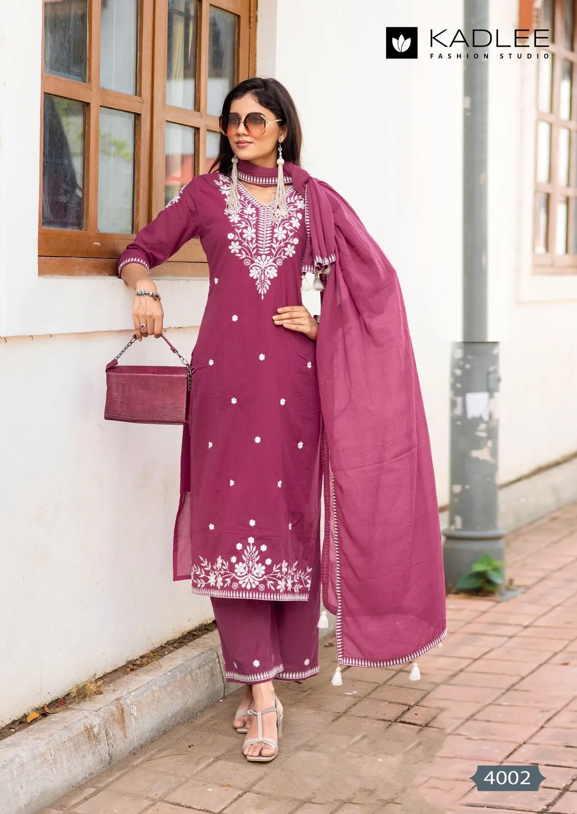 Kadlee Aarya Salli Pure Cotton Threadwork Kurti Pant and Dupatta Set — Designer Readymade Suits, Kadlee Fashion Studio wholesale from Surat — view 9