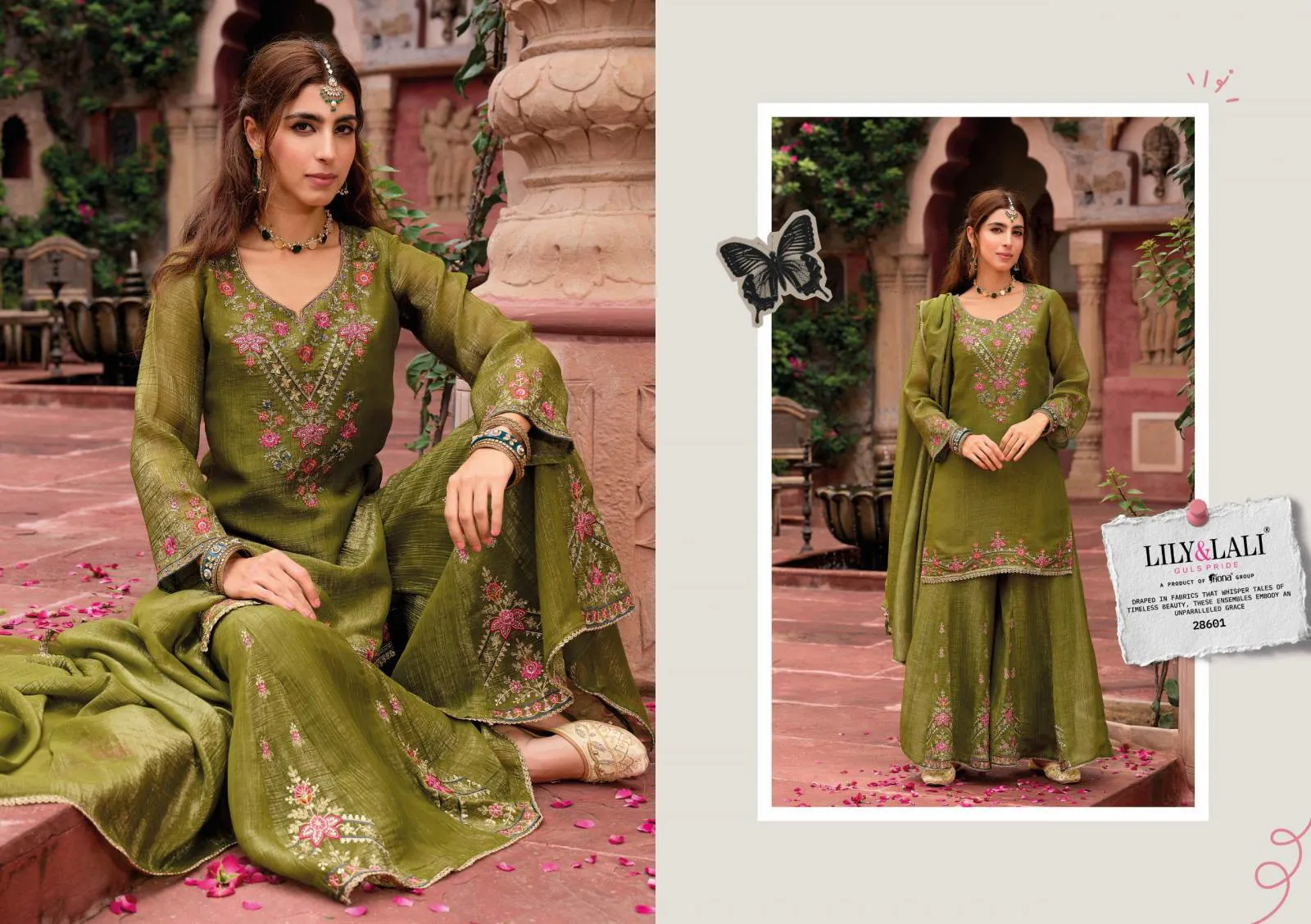 Lily And Lali Lashkara Silk Embroidery And Handwork Suit - Image 4