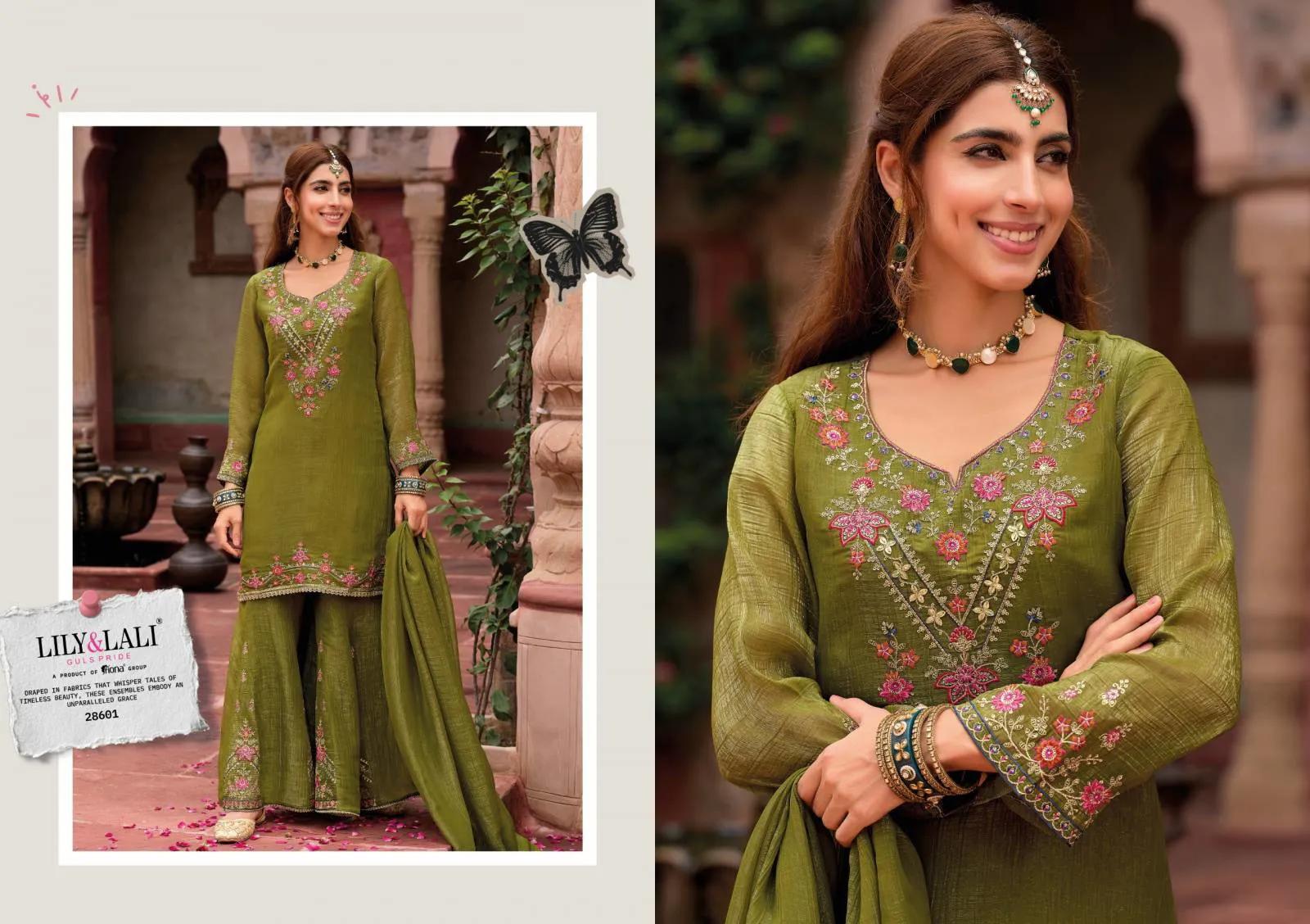 Lily And Lali Lashkara Silk Embroidery And Handwork Suit - Image 6