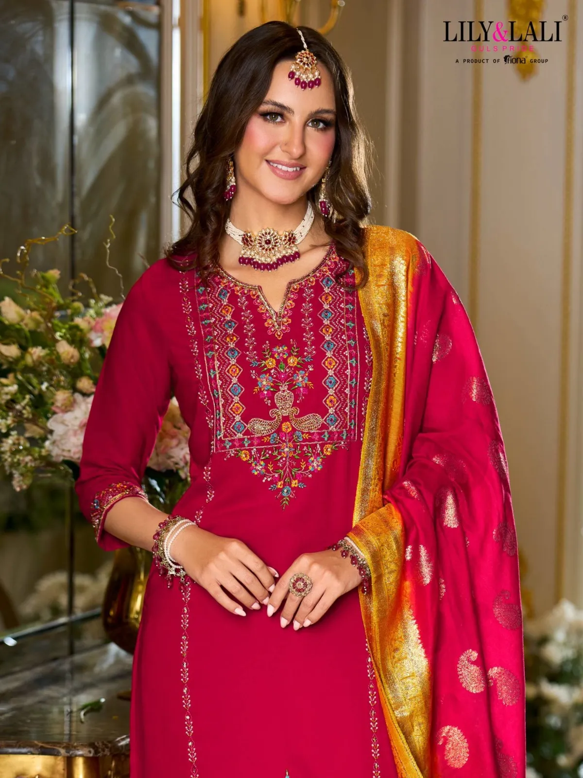 Lily And Lali Sitara Fancy Embroidery Work Kurti Pant And Dupatta Set