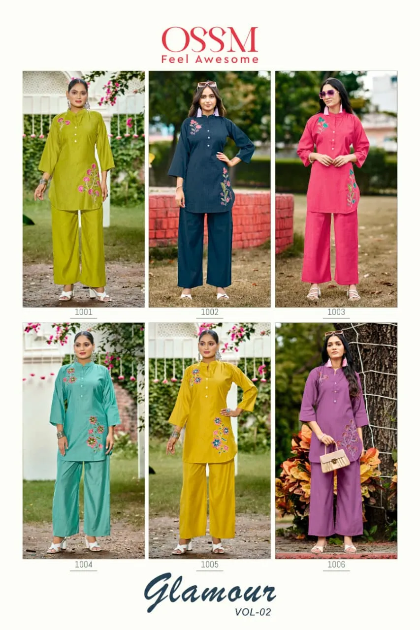 Ossm Glamour Vol 2 Berlin Silk Embroidery Co Ord Set — Wholesale Cotton Kurti Pant Set, Ossm wholesale from Surat — view 7