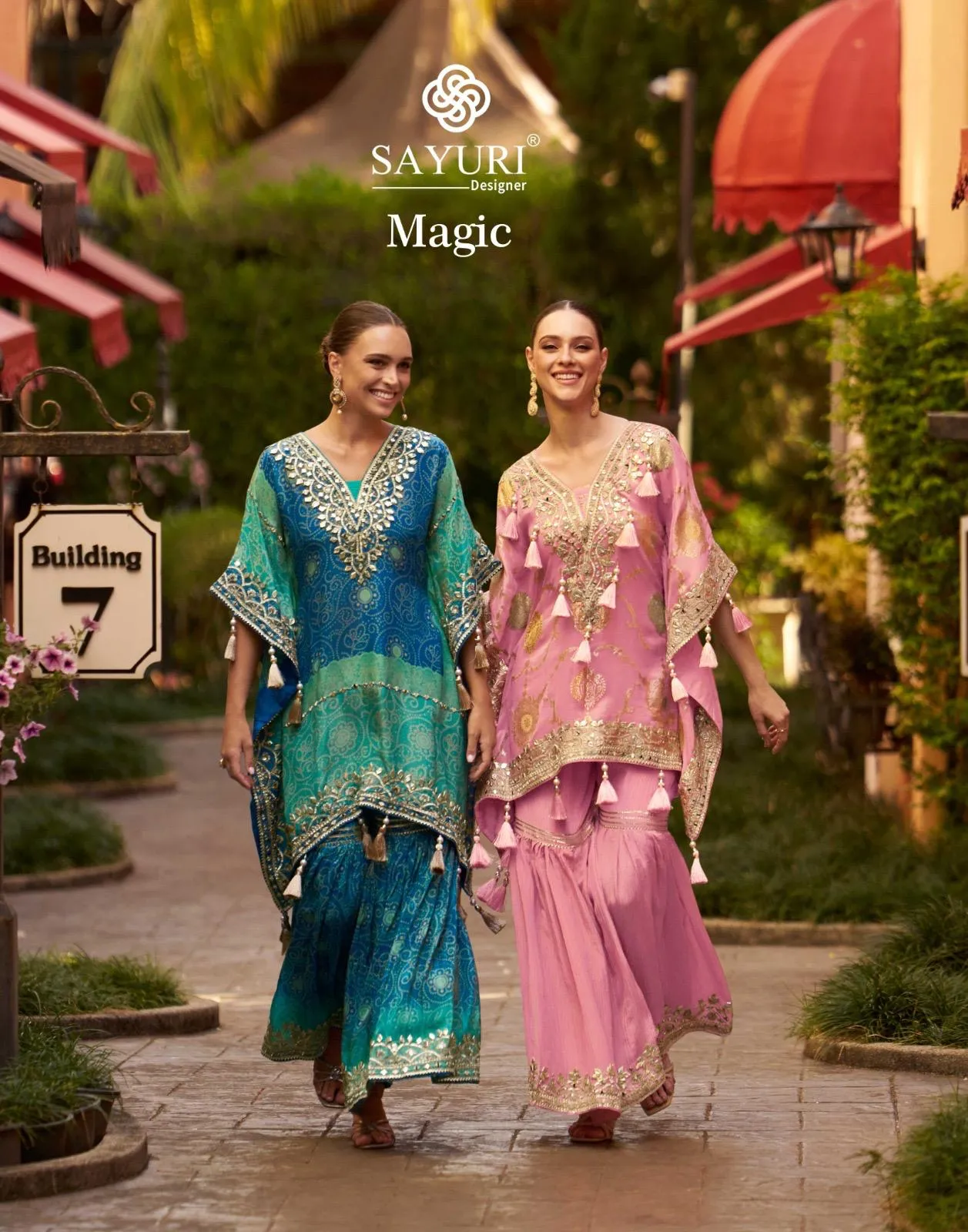 Sayuri Magic Viscose Hand Mirror Work Kaftan Catalog
