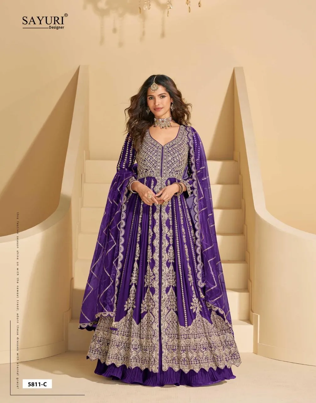 Sayuri Mirza Chinon Silk Embroidered Party Wear Gown