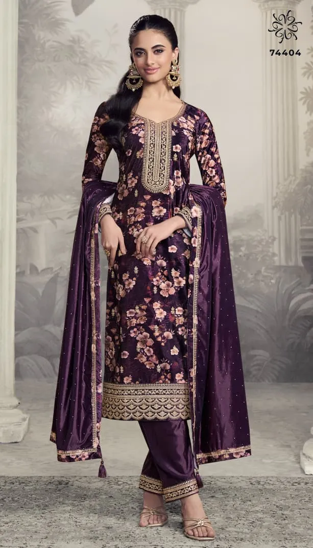 Vinay Kuleesh Charvi Digital Print Velvet Salwar Kameez - Image 12