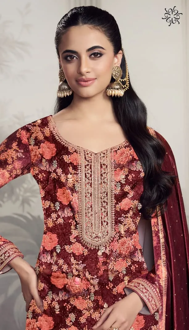 Vinay Kuleesh Charvi Digital Print Velvet Salwar Kameez - Image 2