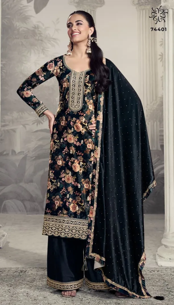 Vinay Kuleesh Charvi Digital Print Velvet Salwar Kameez - Image 4