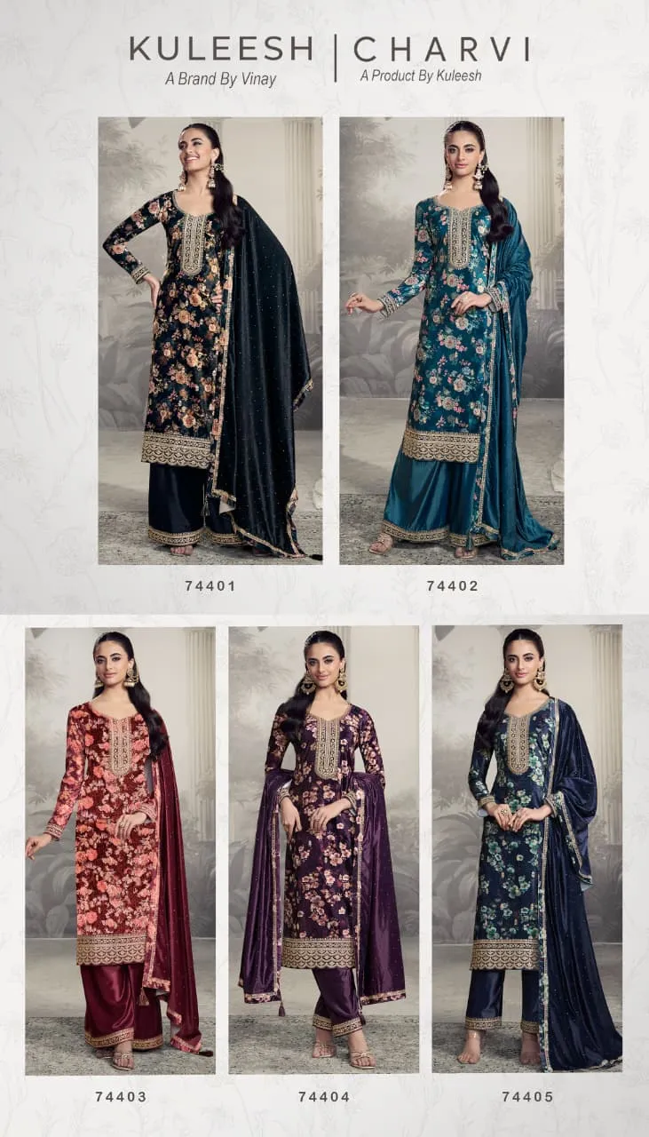 Vinay Kuleesh Charvi Digital Print Velvet Salwar Kameez - Image 5