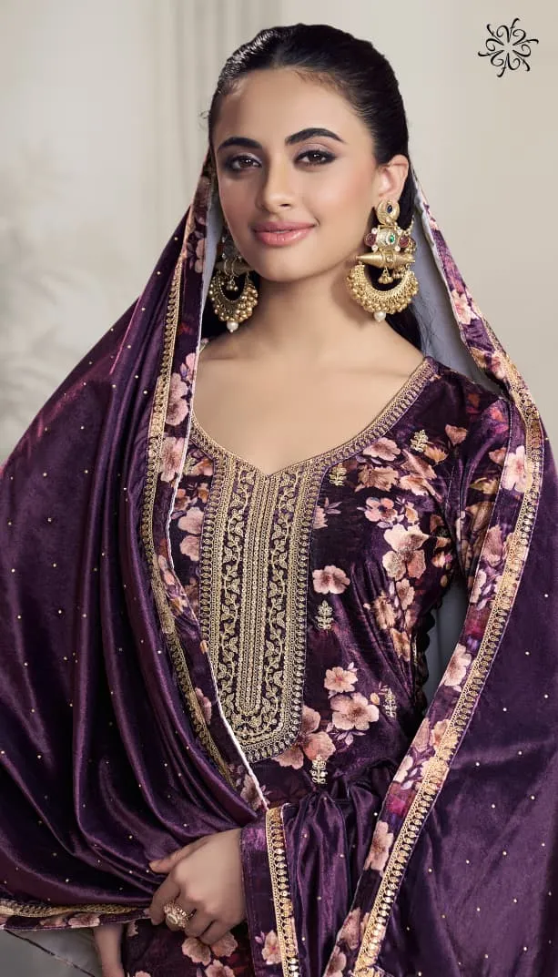 Vinay Kuleesh Charvi Digital Print Velvet Salwar Kameez - Image 9