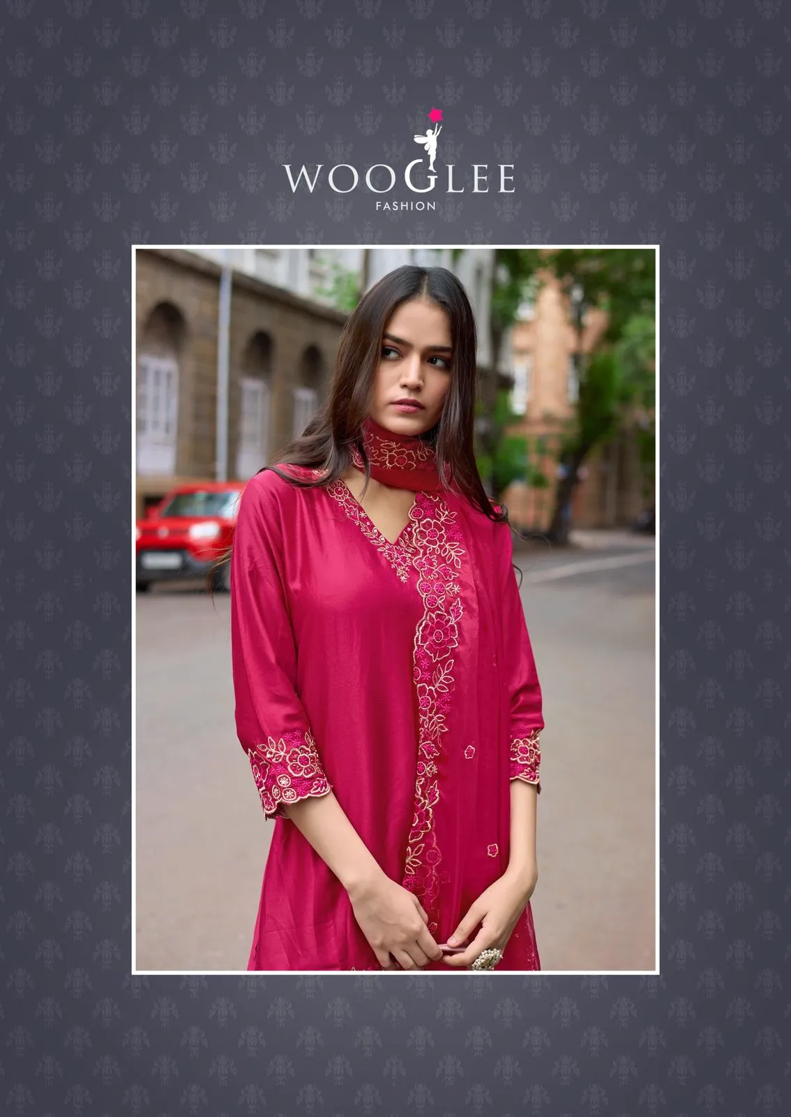 Wooglee Shabnam Gajji Silk Threadwork Kurti Pant And Dupatta Set - Image 3