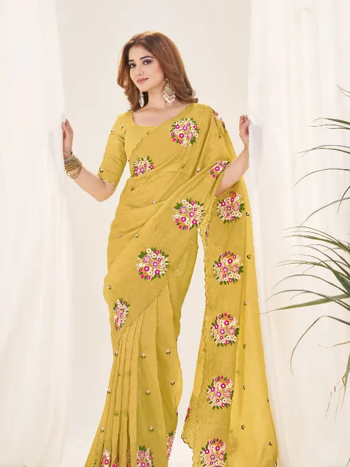 3141 Beautiful Wholesale Gold Crush Malti Colour Silk Saree - Image 7