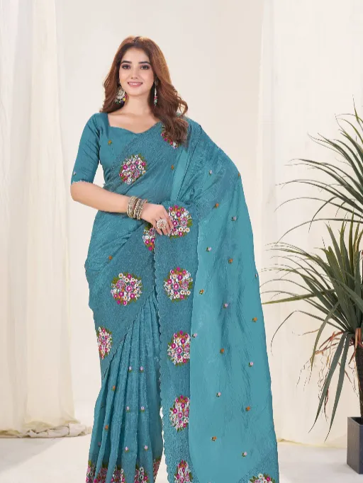 3141 Beautiful Wholesale Gold Crush Malti Colour Silk Saree - Image 2