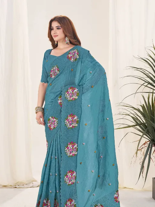 3141 Beautiful Wholesale Gold Crush Malti Colour Silk Saree - Image 3