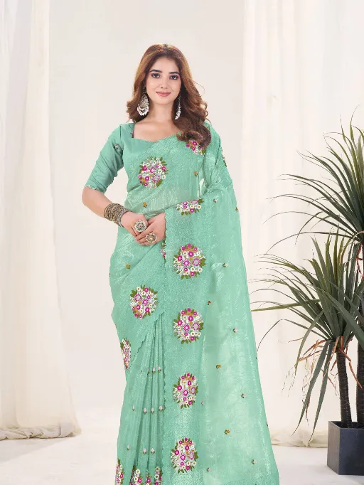 3141 Beautiful Wholesale Gold Crush Malti Colour Silk Saree - Image 4