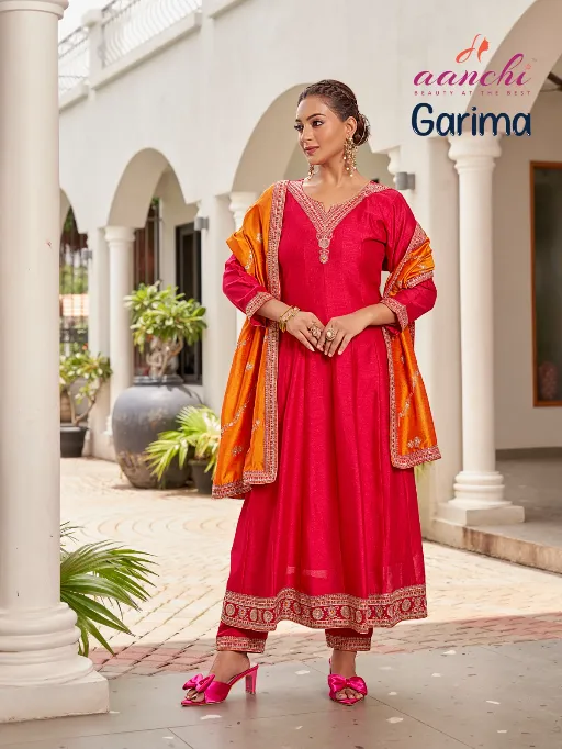 AANCHI Garima Wholesale Vichitra Silk Kurti With Bottom Dupatta - Image 3