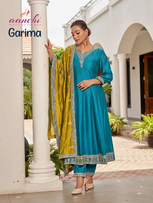 AANCHI Garima Wholesale Vichitra Silk Kurti With Bottom Dupatta - Image 4
