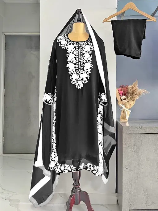 AD214 Readymade Heavy Faux Georgette Embroidered Salwar Suit - Image 5