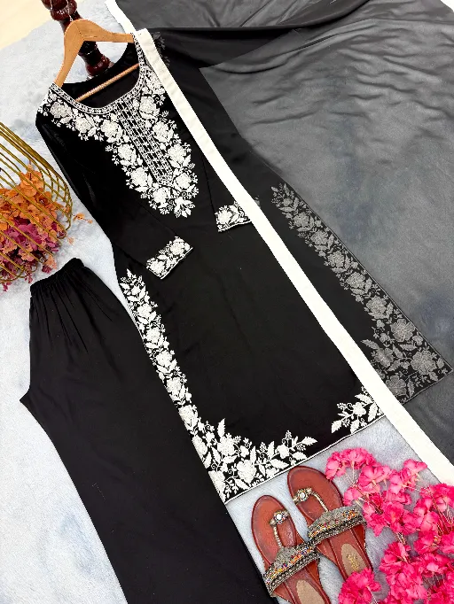 AD214 Readymade Heavy Faux Georgette Embroidered Salwar Suit - Image 6