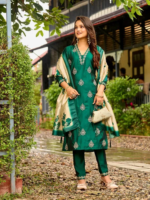 Aanchi Plus Venus Wholesale Rangeela Silk Straight Kurti With Bottom Dupatta