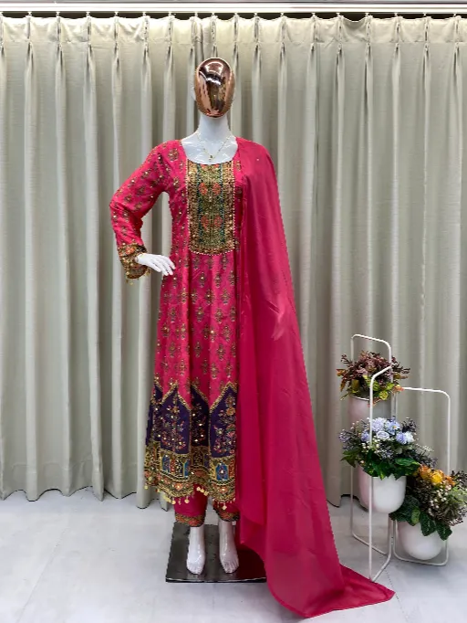 BE-405 Chinon Mirror Work Printed Suit Catalog