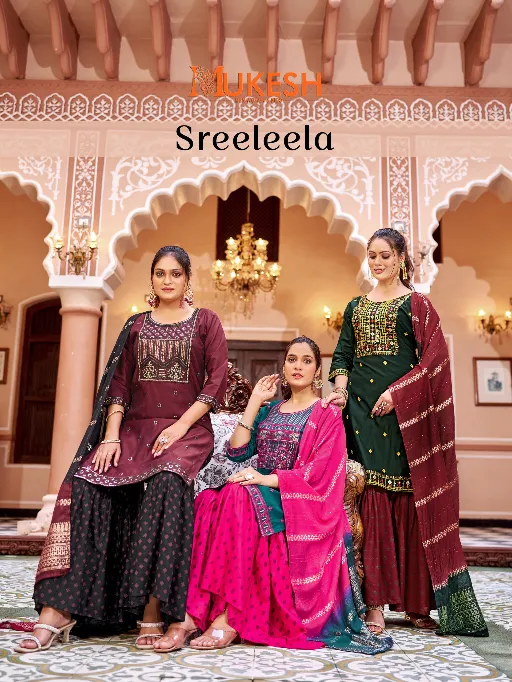 Banwery Sree Leela Wholesale Embroidered Gadhwal Silk Sharara Suit