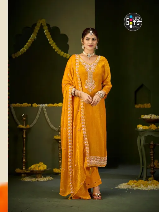 Four Dots Quinn Wholesale Jacquard Hand Khatli Work Designer Salwar Suit - Image 4