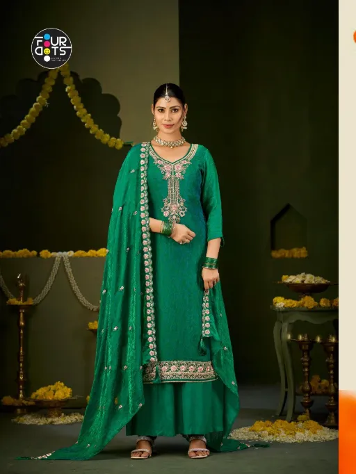 Four Dots Quinn Wholesale Jacquard Hand Khatli Work Designer Salwar Suit - Image 3