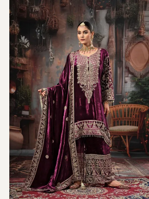 Ibiza Mehr Wholesale Viscose Velvet Handwork Salwar Suit Collection