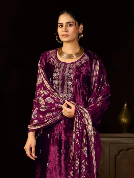 Ibiza Rang E Tyauhaar Viscose Velvet Work Salwar Kameez Collection