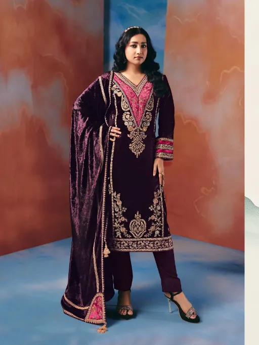 Ibiza Taamasi Wholesale Viscose Velvet Embroidery Designer Salwar Kameez Collection