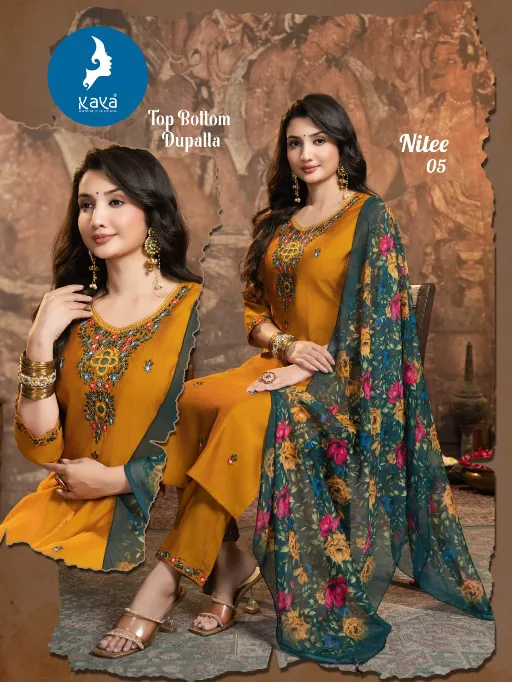 Kaya Nitee Wholesale Roman Festival Wear Kurti With Bottom Dupatta Collection - Image 6
