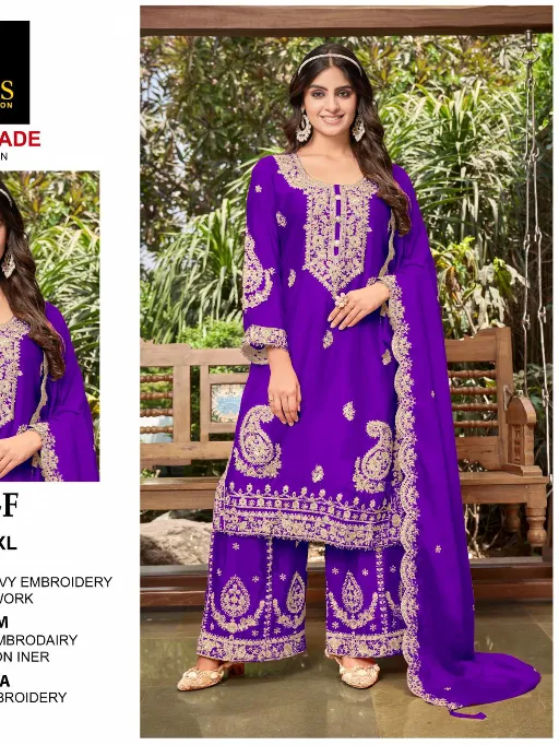 Khas 4448 D To F Wholesale Chinon Silk With Embroidery Pakistani Readymade Suit