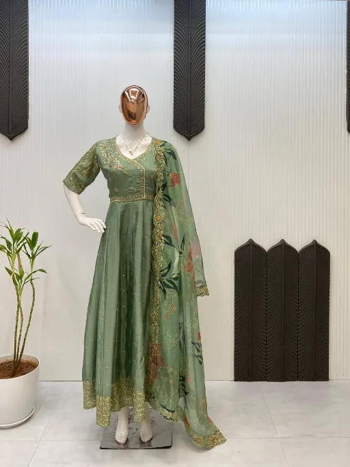 LG-2009 Readymade Chinon Embroidered Gown Collection c