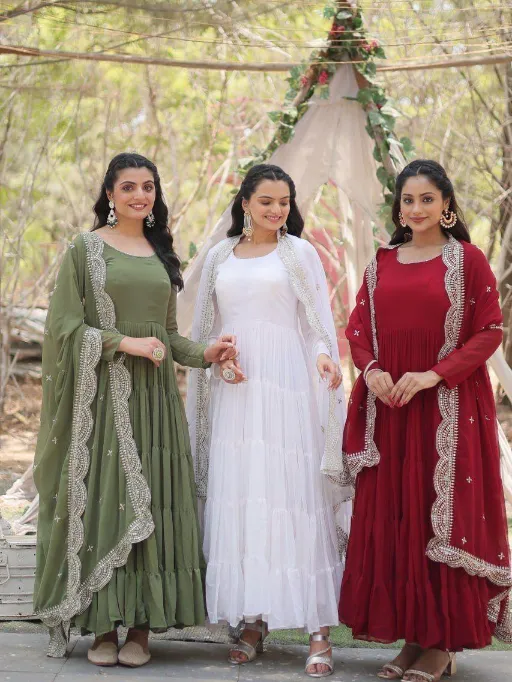 LW-9147 Readymade Faux Georgette Frill Gown Collection